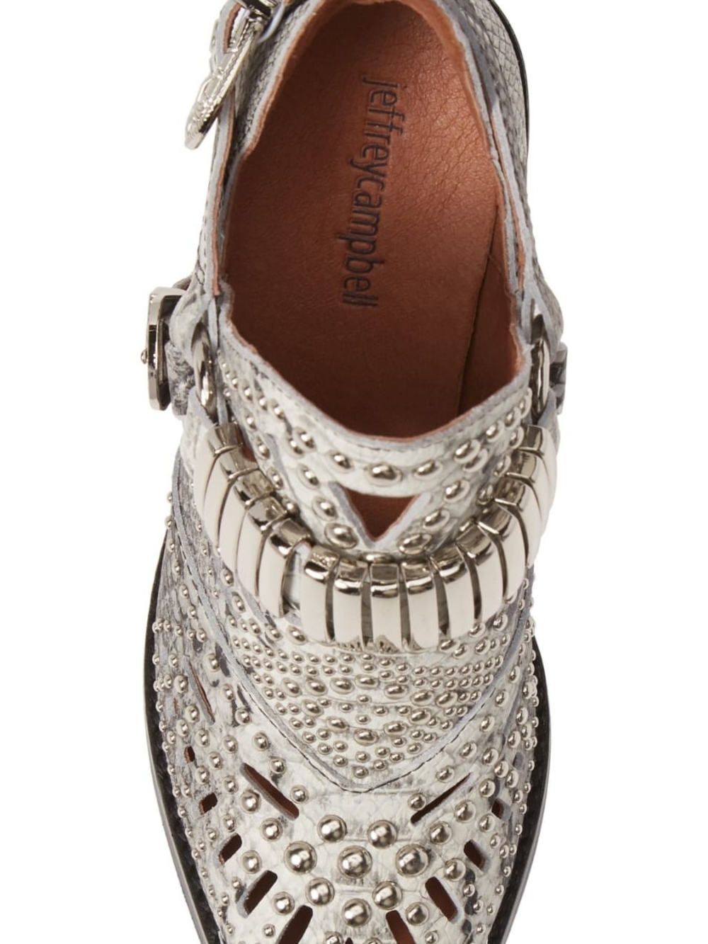 Jeffrey Campbell Silver and Black Snake-Print Cutout Western Bootie - Picture 3 of 7